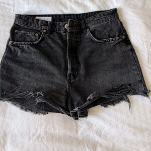 Zara Black Denim High-Rise Shorts – Size 10, 100% Cotton